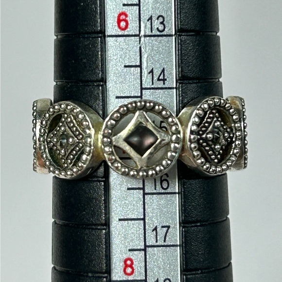 Vintage Designer Signed CW Sterling Silver Marcasite Ring Band Abalone Inlay - Picture 5 of 7